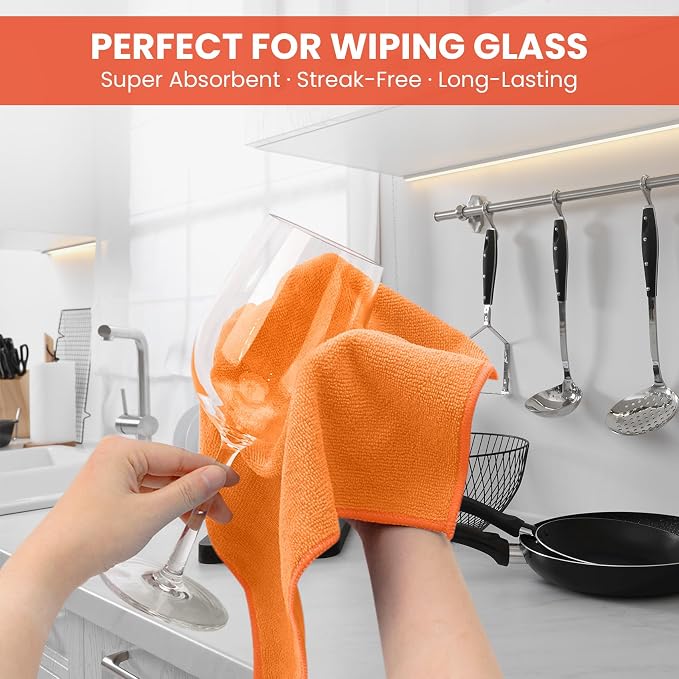 SIFANGKE Microfiber Cleaning Cloth, 12 Pack Orange Cleaning Rags for Housekeeping, Reusable Microfiber Towels for Car, Kitchen, Bathroom and Household Cleaning Supplies, 11.8"X11.8"