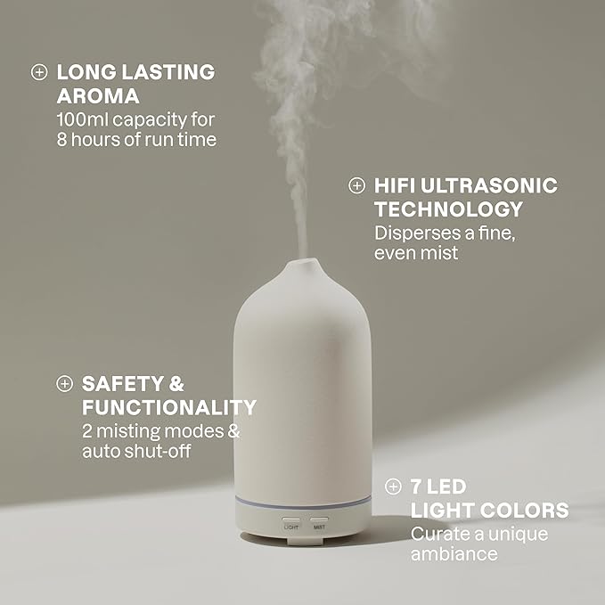 Cliganic Serenity Essential Oils Diffuser Set – Aromatherapy Humidifier with LED for Home, Office & Bedroom Includes Frankincense, Lavender, Grounded & Sleep Essential Oils Christmas Gift Kit