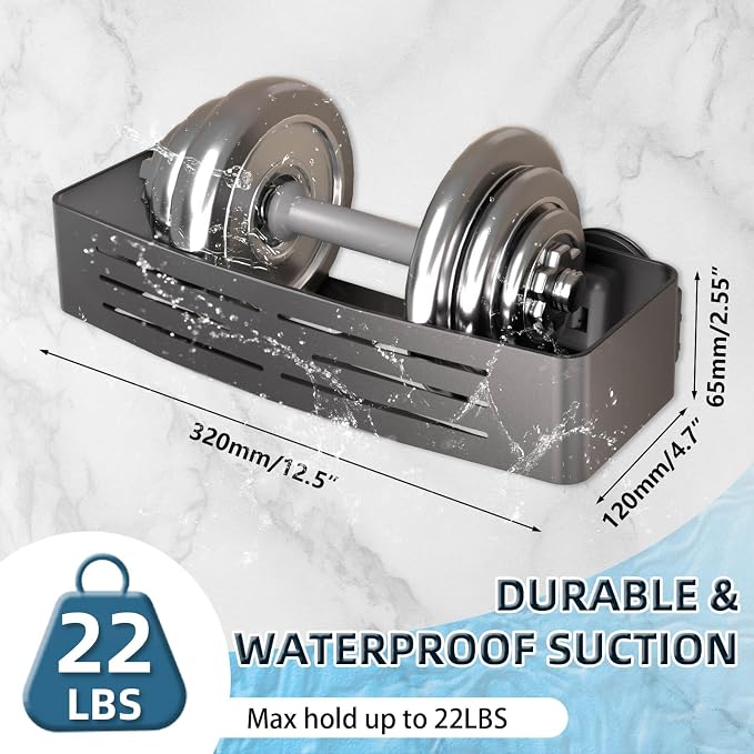 Onemake Suction Cup Shower Caddy, No Drilling Bathroom Organizer Shelf, Strong Vacuum Suction Holds Up to 22 lbs, Removable Shower Shelf for Tile Glass, Kitchen & Bathroom Storage Basket