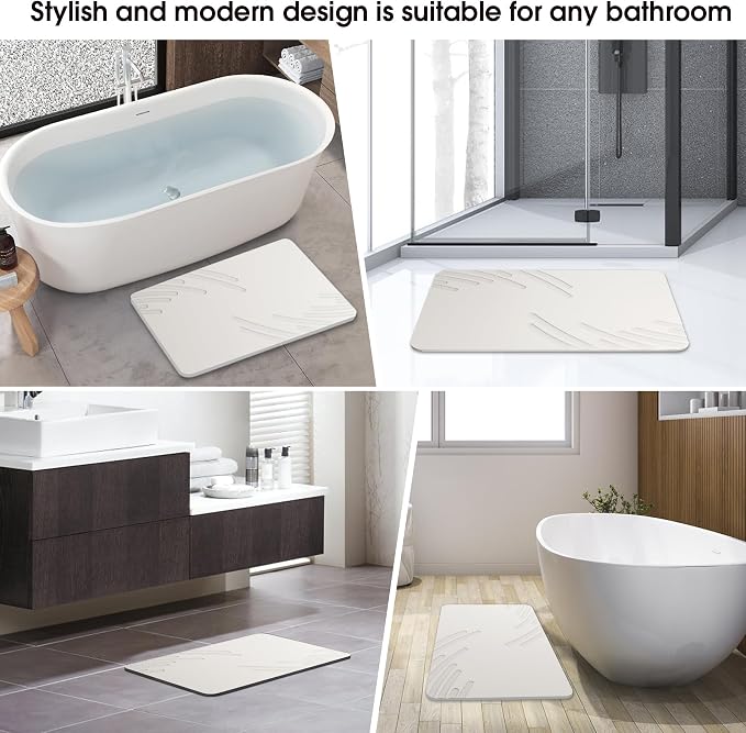 ZIKIBL Stone Bath Mat Diatomaceous Earth Shower Mat Super Absorbent Non-Slip Diatomite Stone Bath Mats for Bathroom Floor Quick-Drying Natural Easy to Clean（24 * 16''）