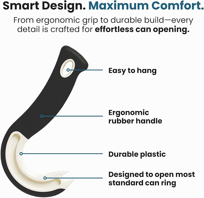 Ultimate Easy Open Ring Pull Can Opener 3 Pack by Jokari. Durable Non Slip Rubber Grip Makes Opening Aluminum Container Tabs Simple. Perfect for Protecting Nails and Folks with Joint Pain or Arthritis