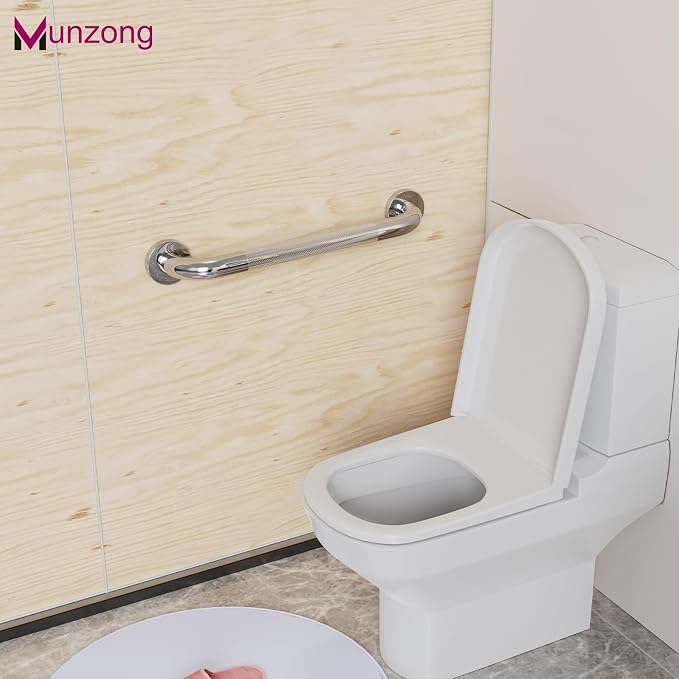3 Pack Shower Grab Bar Bundle for Commercial, Munzong 12" 16" 16" Chrome Bathroom Grab Bar, Stainless Steel Anti Slip Handicap Balance Bar,Safety Hand Rail for Elderly Injury Senior Bath Handle