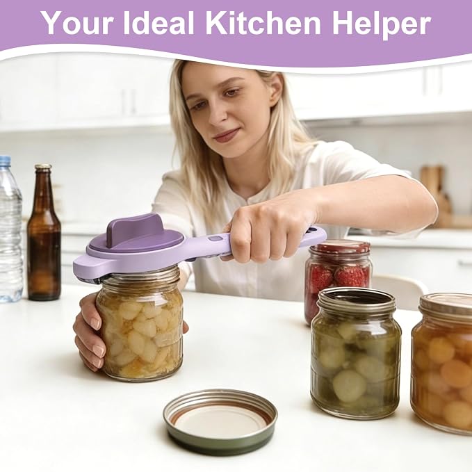 Multi-Functional 4-in-1 Jar Opener, Adjustable Stainless Steel Bottle Opener for Multi Size Jar Bottles with Ergonomic Non-Slip Handle Grip, Kitchen Helper for Seniors Weak Hands Arthritis