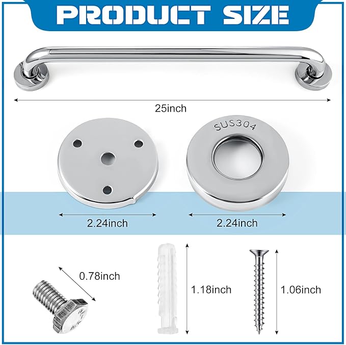Blulu 2 Set Shower Grab Bar Stainless Steel Bathroom Grab Bar Handle Anti Slip Heavy Duty Bathtub Handle Support Balance Hand Rails for Bathroom Elderly Handicap Senior Pregnant (24 Inch)