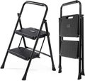 DUMOS Step Ladder, 2 Sturdy Step Stool with Anti-Slip Pedal & Comfortable Handrail, Portable Heavy Duty Stool for Kitchen, Garage & Outdoor Use, 800lbs, Black
