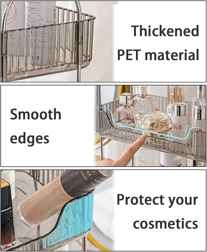 shuang qing 3 Tier Bathroom Counter Organizer Countertop Storage, Cosmetics Skincare Shelf Organizer, Makeup Organizer Perfume for Dresser Vanity Tray, Spice Rack Organizer for Kitchen - Gray