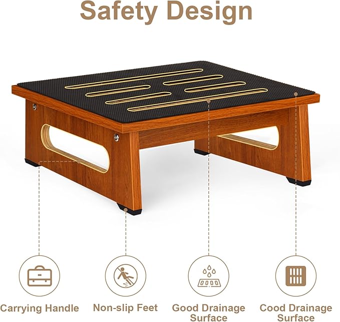 Step Stool, Bed Steps for High Beds for Adults with Non-Slip Rubber Stepping Surface and Handles, 450 LBS Capacity for Bedroom Kitchen Bathroom, or Bedside, Senior Support (Brown)