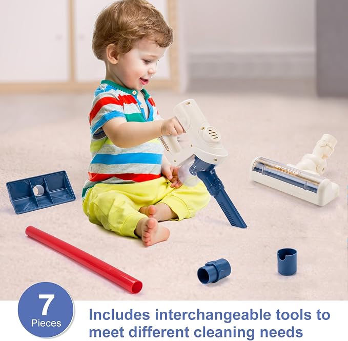 Kids Vacuum That Really Works, Toddlers Cordless Vacuum Cleaner Set, Pretend Role Play Household Keeping Toys with Realistic Function & Attachments, Cleaning Learning Toys for Age 3+ Boys Girls