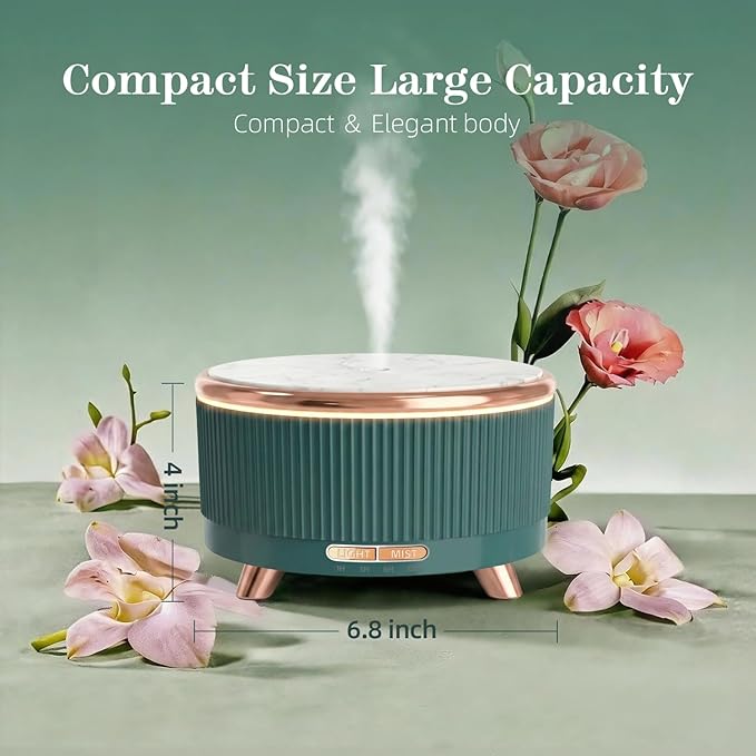 500ML Large Capacity Essential Oil Diffuser, Ultrasonic Aromatherapy Diffuser with 7 Color LED Lights with Remote Control, Cool Mist Humidifier, Timed Mist, Auto Shut-Off (Blue Green)
