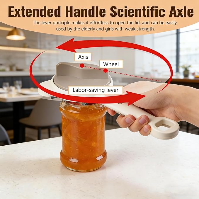 New Jar Opener for Seniors, 4-in-1 Can Openers for Weak Hands & Arthritis Sufferers with Non Slip Teeth, Ergonomic Non-Slip Handle, Fits 1-3.5 Inch Kitchen Mason Jars, Bottle & Cans