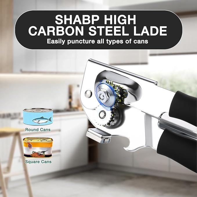 Commercial Can Opener with Magnet,Crank Can Opener Manual Heavy Duty with Comfortable Extra-long Handles, Ergonomic Design Large Handheld Can Open Easy for Big Cans,Bottle Opener