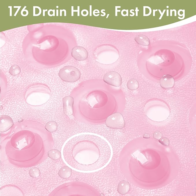AmazerBath Shower Mat Non Slip 40 x 16 Inches, Shower Stall Mats with Suction Cups and Drain Holes, Non Slip Bath Mat for Tub for Elderly & Kids, Clear Pink
