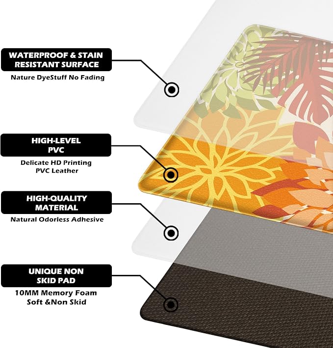 Arenarug Kitchen Mats for Floor 2PCS Cushioned Anti Fatigue Kitchen Mats Waterproof Non Slip Kitchen Rug Set Foam Standing Mat for Sink, Laundry, Office,17.3" x 28" + 17.3" x 47", Maple Orange