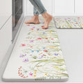 KIMODE Anti Fatigue Kitchen Mat for Floor, Farmhouse Floral Kitchen Rugs Sets of 2, Kitchen Floor Mats Non-Slip, Cushioned Standing Mat for Sink, Laundry, Desk, Home White 17"x47"+17"x29"
