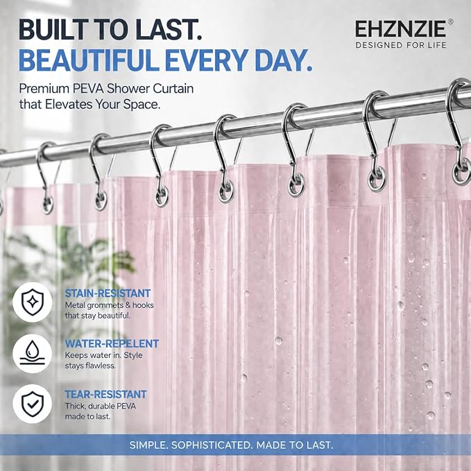 EHZNZIE Pink Shower Curtain Liner 72x72, PEVA Waterproof Bath Curtain, No Chemical Smell, 3 Weighted Magnets, Durable with Rustproof Metal Grommets