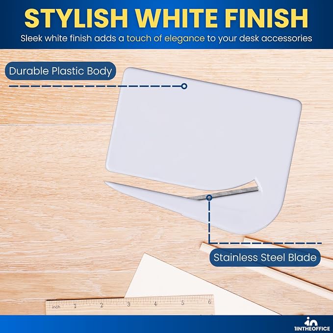 1InTheOffice Letter Opener, Envelope Opener Slitter Concealed Blade 2.5", White,6 Pack