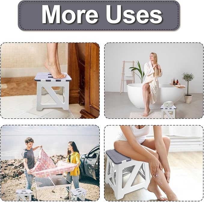 Shower Stool for Shaving Legs, 1 Pack Foot Rest Folding Stool Step to Shave Legs Shaving for Inside Shower Foldable Small Waterproof Plastic Corner Gray White