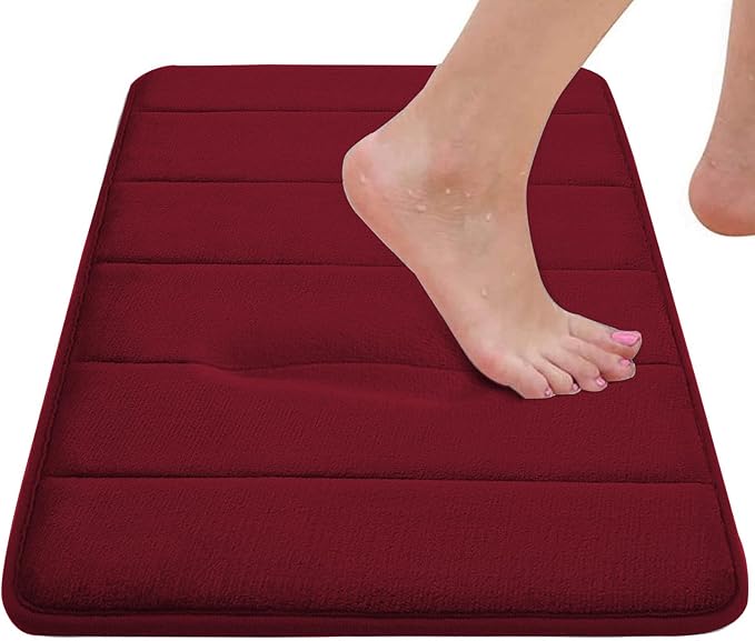 RUN HELIX Burgundy Bathroom Rugs Sets 3 Piece Memory Foam Non Slip Bath Mats for Bathroom Floor and U-Shaped Contour Toilet Rug, Soft Washable Bathroom Mats and Rugs Sets for Toilet Shower Sink
