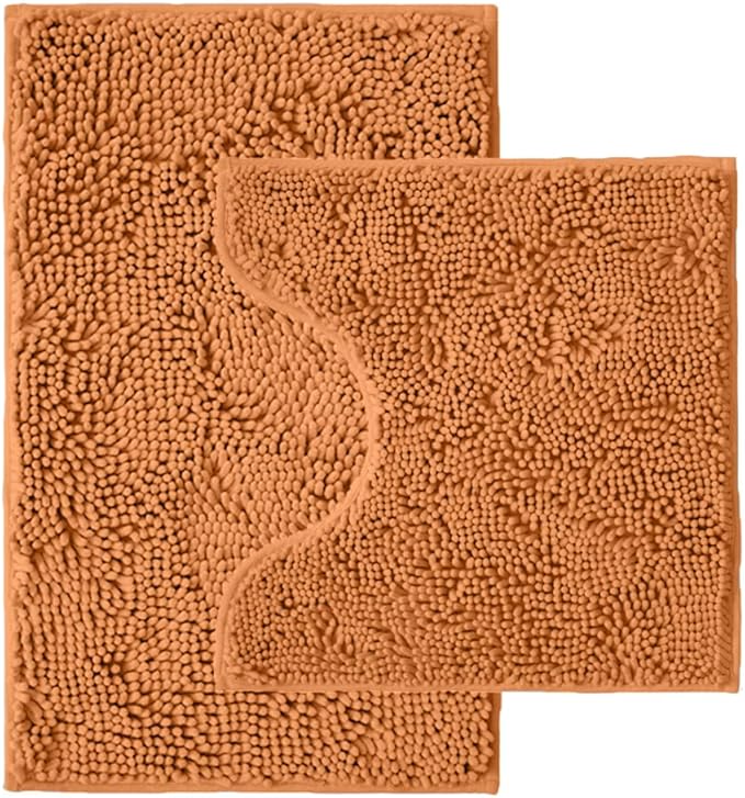 Bathroom Rugs Sets 2 Piece,Super Absorbent Chenille Bath Mats and U-Shaped Toilet Rug,Strong PVC Non Slip Backing,Microfiber Washable Dry Quickly Bath Mats for Bathroom(20"x32"+20"x20"U, Champagne)