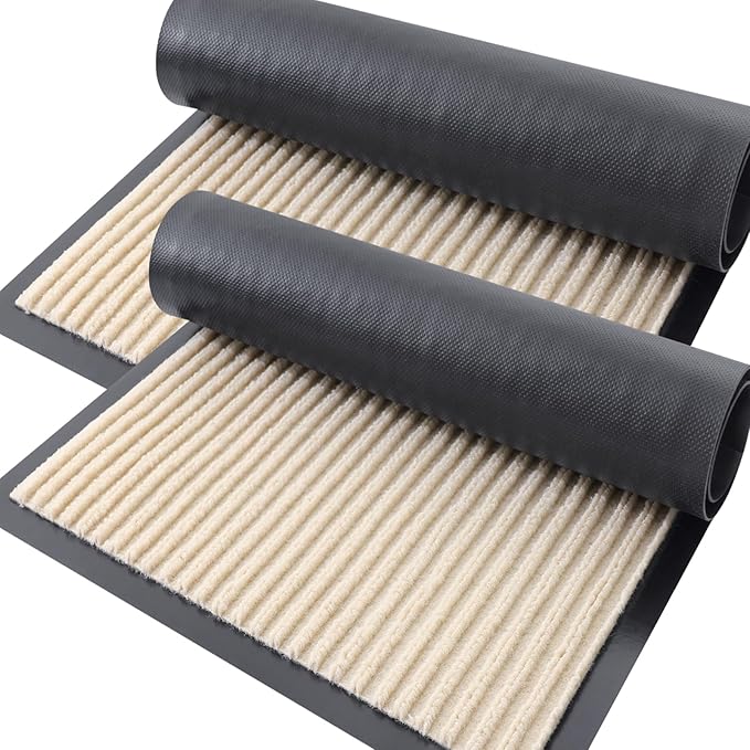 OLANLY Front Door Mat Indoor Outdoor Entrance, 2-Pack 71 x 47 Inch, Waterproof Heavy Duty Doormat, Fade Resistant, Low Profile, Easy Clean Patio Porch Welcome Floor Mats for Entry, Beige