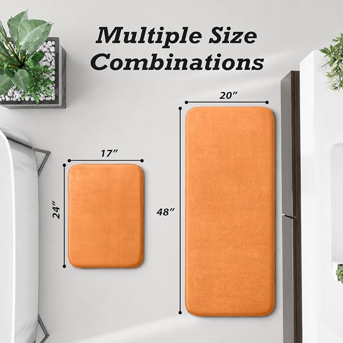 HUXMEYSON Bathroom Rugs Sets 2 Piece, Non-Slip & Quick Dry Bath Mat Set, Ultra Soft Velvet Bath Rugs for Bathroom, Toilet and Shower Floor, Orange