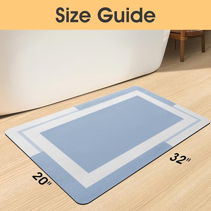 ACCUMTEK Non Slip Bath Mat, Thin Bathroom Rugs Fit Under Door, Quick Dry Bath Mats, Machine Washable Bath Rugs for Bathroom, Bathtub & Kitchen, Bathtub & Kitchen, Blue/Bordered/32 x20