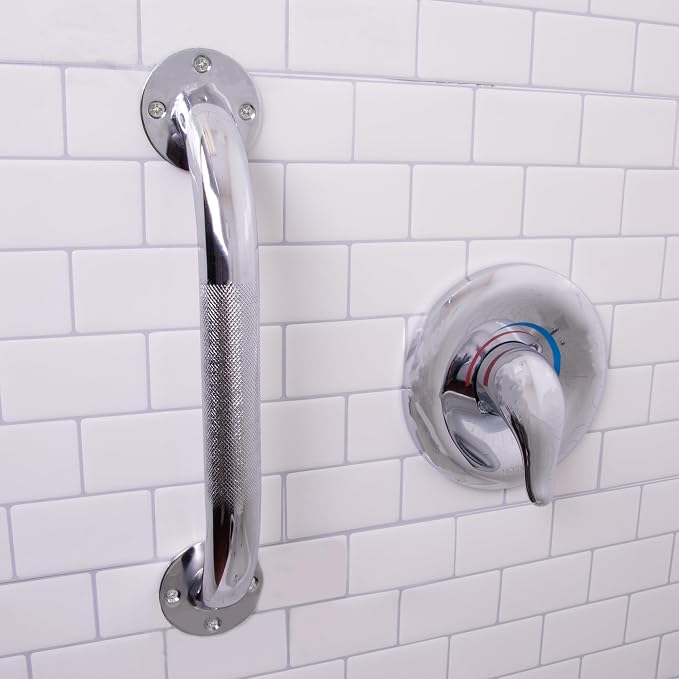 Carex Textured Grab Bars for Bathtubs and Showers -Grab Bars for Bathroom Safety - 12 inch Durable Stainless Steel Shower Handle Serves as Handicap GrabBar and Elderly Assistance Products (Pack of 6)