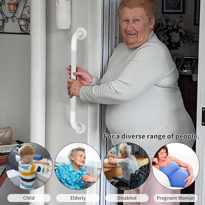 3 Pack Anti Slip Shower Grab Bar Bundle, Munzong 16" 24" 32" White Bathroom Grab Bar, Handicap Balance Bar,1.25" Diameter Safety Hand Rail for Commercial Elderly Injury Senior Assist Bath Handle