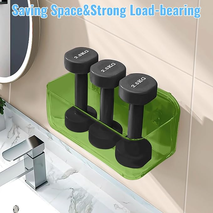 CGBE 2 Packs Cabinet Door Organizer, Acrylic Adhesive Shelf Wall Mounted Storage, Self Adhesive Shower Shelves Without Drilling, Automatic Draining Clear Shower Organizer for Bathroom (Green)