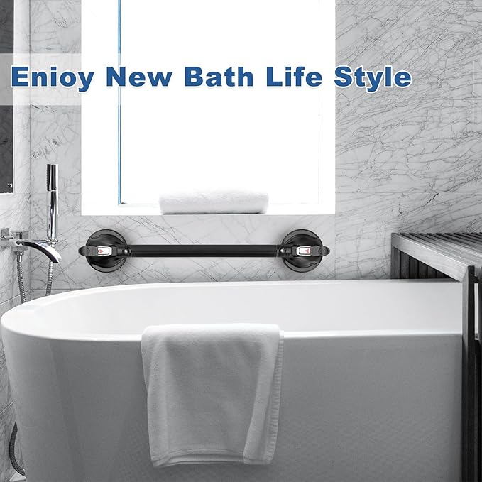 Shower Handle,Shower Handles with Strong Suction Cup Grab Bar,Bathroom Safety Grab Bar for Handicap Elderly Seniors and Disabled,Heavy Duty,Black