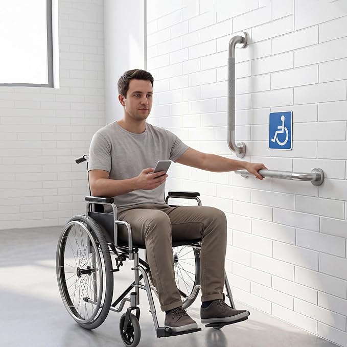 16 Inch Shower Grab Bar for Seniors 2 Pack, Heavy Duty 304 Stainless Steel Anti-Slip Bathroom Safety Handicap Grab Bar for Shower, Bathtub & Toilet, Wall Mounted, Supports 500lbs