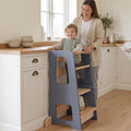 Toddler Tower for Kids, Adjustable Wooden Standing Tower & Kitchen Step Stool, Anti-Tip Montessori Tower with Removable Safety Rails & Non-Slip Steps - Sustainable Reclaimed Wood (Gray)