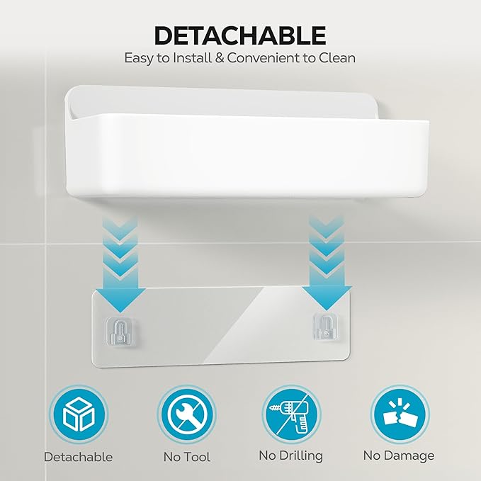 Nieifi Adhesive Wall Shelf, Shower Shelves, Shower Organizer for Bathroom Organization (White, 3 pieces)