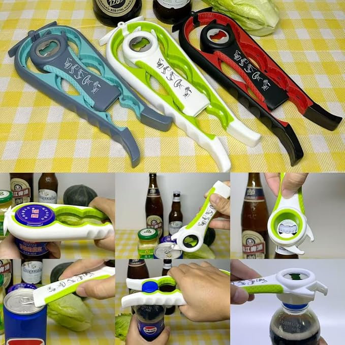 Multi-Function Bottle and Jar Opener, 6-in-1 Kitchen Tool,Glass Can Opener,Suitable for Kitchens and Dining Rooms,Can be Easily Opened by Women,Children and the Eldlely(Green)