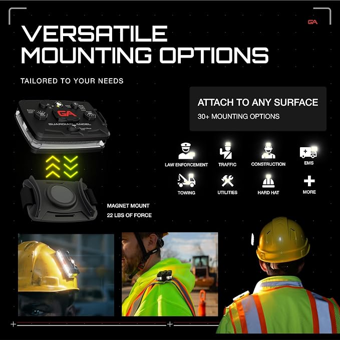 Guardian Angel Elite Series Safety Light - White/Yellow Front & White/Yellow Rear - Rechargeable, Magnetic, Hands-Free Wearable LED Light for Construction, Roadside, Utility & Industrial PPE