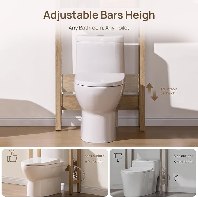 SICOTAS Over The Toilet Storage Cabinet with Rattan Door, Freestanding Bathroom Organizer with Adjustable Shelf, Space Saver Cabinet for Bathroom, Laundry Room, Restroom