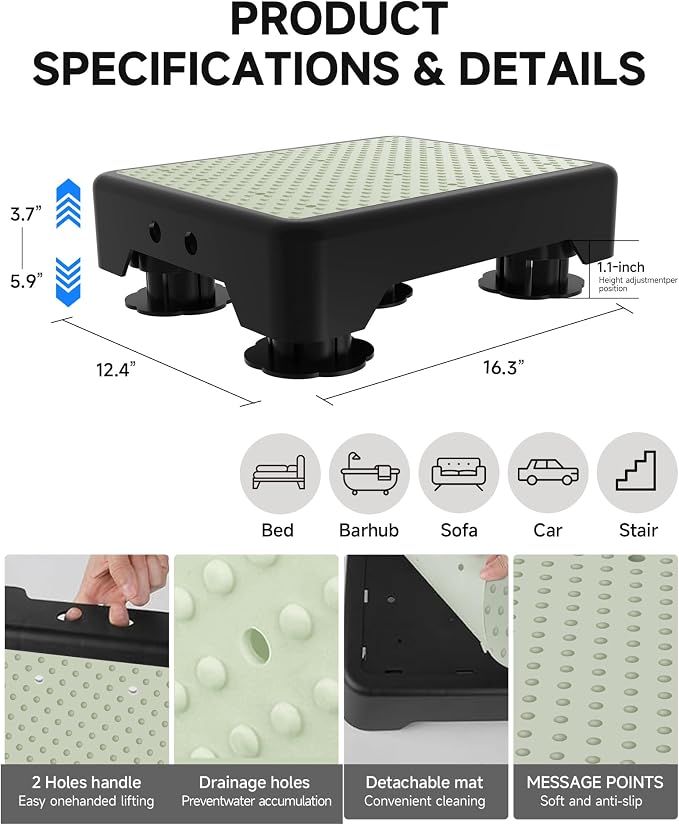 Adjustable Step Stool for Adults, Noctilucent Bed Step Stools, 600 LBS Capacity Safety Step Platform, Indoor and Outdoor Steps for Seniors, Non-Slip Stepping Stool Elderly Assistance at Night