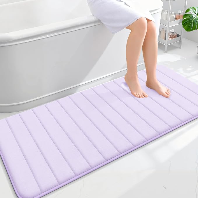 OLANLY Memory Foam Long Bathroom Rugs Runner 59x24, Super Soft Absorbent Bath Mat, Quick Dry, Machine Washable Shower Floor Rugs, Bathmat Carpet, Bathroom Home Decor Accessories, Lavender