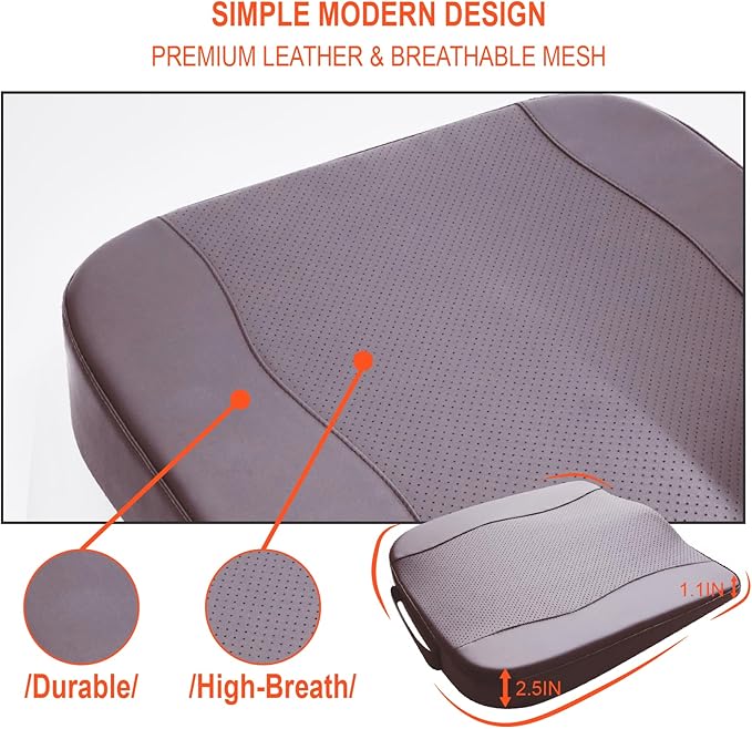 Lofty Aim Car Seat Cushion, Comfort Memory Foam Car Cushions for Driving - Sciatica & Lower Back Pain Relief, Driver Seat Pillow for Auto, Office Chair, Wheelchair - Classic Brown