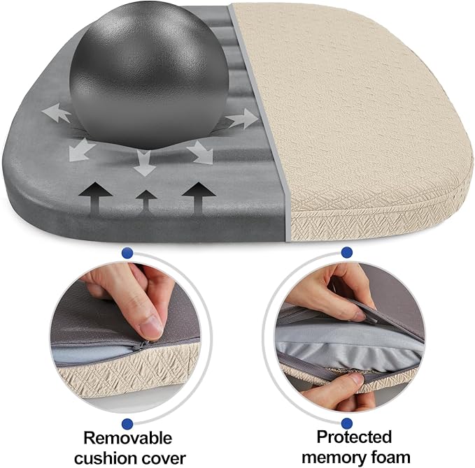 BUYUE Luxury Memory Foam Chair Cushions 6 Pack, Jacquard 16" U-Shape Comfortable Dining Chair Pads, Removable Slip Resistant Kitchen Chair Seat Cushions (Set of 6, Beige)