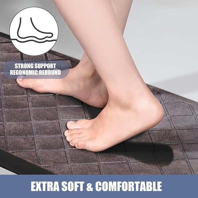 Cushioned Anti Fatigue Mats, Heavy Duty Non-Skid Floor Mats - 1/2 Inch Thick Ergonomic Comfort Foam, Brown
