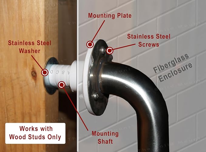 Grab Bar Mounting Kit for Fiberglass Showers - The Solid Mount Made in USA | Anchors directly into a wall stud. One-piece spacer helps prevent rotation and uneven compression. Grab Bar Not Included.