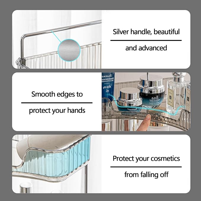 shuang qing 3-Tier Corner Bathroom Counter Organizer – Classic Storage Shelf for Makeup, Perfume & Toiletries, Space-Saving Countertop Tray Fits Bathroom, Dresser, Kitchen (Slate Gray)