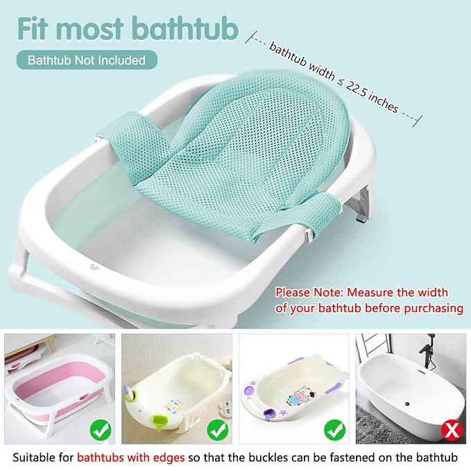 Colorlife Baby Bath Seat Support Net Infant Bathing Seat Support Mat, Adjustable Comfortable Non-Slip Three-Pointed Baby Shower Net Bathtub Sit Up Mesh for Newborn 0-12 Months-Green(No Bathtub)