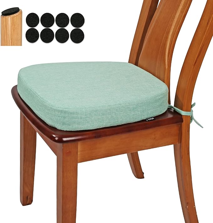 BUYUE Thickened 2.5" Friendly Woven Fabric Dining Chair Cushion, U-Shape High Density Foam Comfortable Chair Pad for Kitchen, Slip Resistant Indoor Seat Cushion (1 Piece, Light Green)
