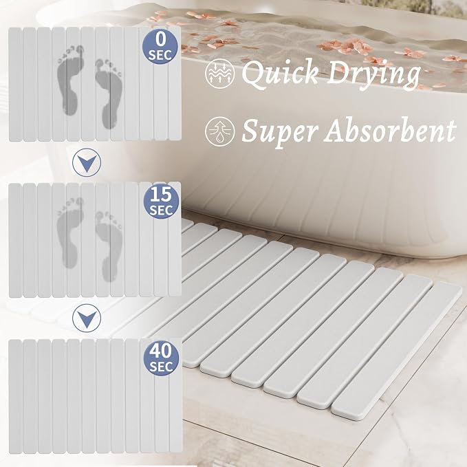 Large Stone Bath Mat 31.5 x 19.7in, Quick Dry Diatomaceous Earth Mats for Bathroom, Super Absorbent Foldable Bath Stone Mat, Non Slip, Dish Drying Mat for Kitchen Counter