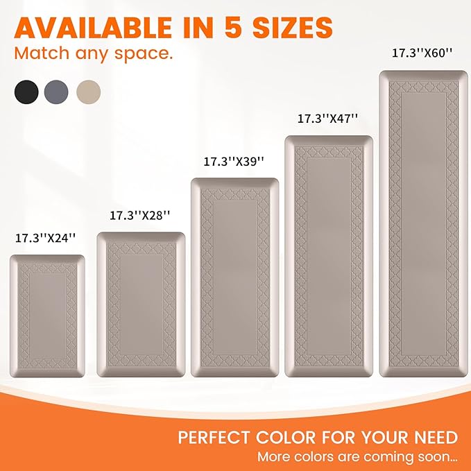 4/5 Inch Thicker Kitchen Mats for Floor Non-Slip Anti Fatigue Comfort Mat Waterproof Kitchen Rug for Sink, Office,Home Stain Resistant Standing Desk Rugs-17.3"x 60", Khaki