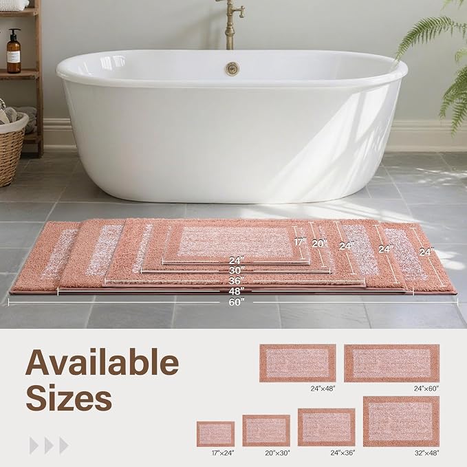 60x24 Long Bathroom Rugs Washable Non Slip, Pink Bath Mat for Bathroom Floor Tub, Soft Absorbent Quick Dry Mats for Shower, Bathtub,Home Decor