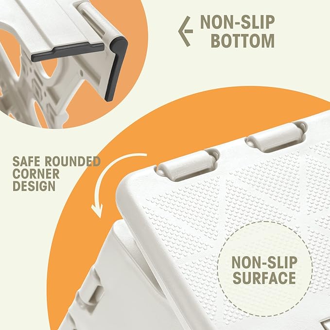 Korpai Upgrade 9" Folding Step Stool for Adults and Kids Holds Up to 300 lbs,Non-Slip Folding Stools with Portable Handle, Compact Plastic Foldable Step Stool for Bathroom,Kitchen,Cool Grey,1PC