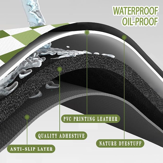 Bulijojo Green Plaid Anti Fatigue Kitchen Floor Mats Set of 2 Waterproof Kitchen Sink Runner Rug Standing Mat Cushioned Kitchen Rugs Comfort Doormat 17"x47"+17" x30“